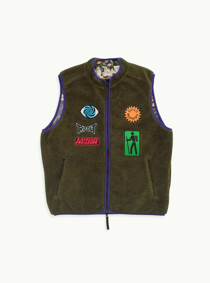 Reversible Polar Fleece Zip Thru Vest – Moss / Shrooms